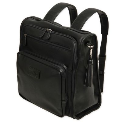 black leather backpack diaper bag