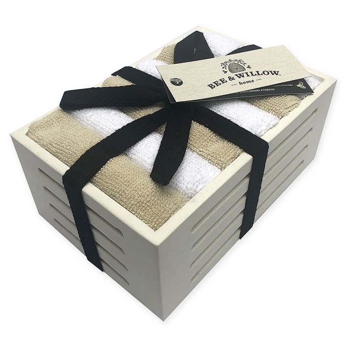 Bee & Willow™ Home Washcloths in White Wooden Basket (Set of 6) Bed