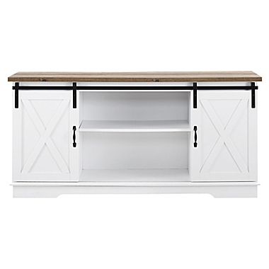 Forest Gate Wheatland 58-Inch Farmhouse Sliding Barn Door TV Stand in White/Rustic Oak. View a larger version of this product image.