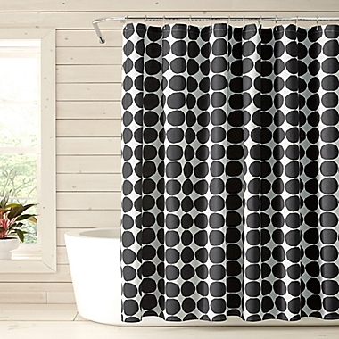 Marimekko&reg; Pienet Kivet Shower Curtain in Black. View a larger version of this product image.