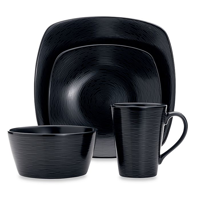 Alternate image 1 for Noritake® Black on Black Swirl Square Dinnerware Collection