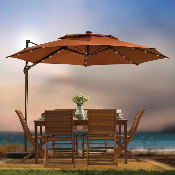 11 Foot Round Cantilever Umbrella With Solar Lights Umbrella Bed