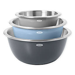 OXO 3-Piece Stainless Steel Mixing Bowl Set in Grey/Blue