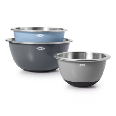 OXO Stainless Steel Mixing Bowls Nesting 3-Piece Set in Grey/Blue. View a larger version of this product image.