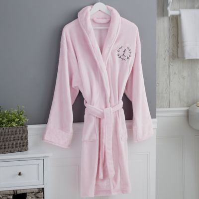 Floral Wreath Embroidered Luxury Fleece Robe in Pink