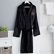 Floral Wreath Embroidered Luxury Fleece Robe in Black