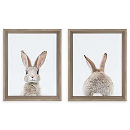 Kate and Laurel 2-Piece Bunny 12.25-Inch x 15.25-Inch Framed Canvas Wall Art Set in Grey
