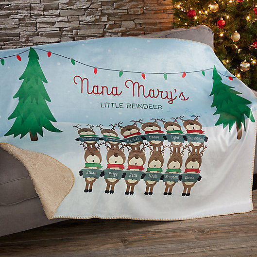 Alternate image 1 for Reindeer Family Character Personalized Sherpa Blanket