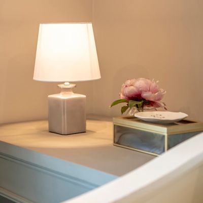 grey and pink bedside lamp