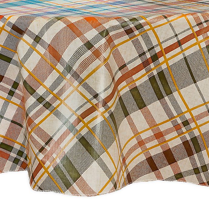 Harvest Plaid Fall 70Inch Round Vinyl Tablecloth Bed