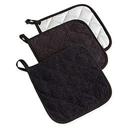 Terry Pot Holders in Black (Set of 3)