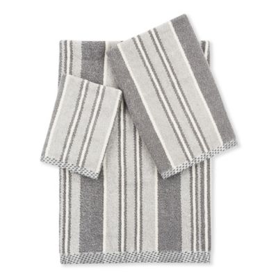 grey striped towels