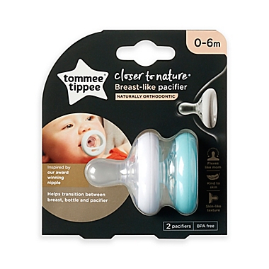 Tommee Tippee&reg; Closer to Nature&reg; 2-Pack Breast-Like Pacifiers in White/Blue. View a larger version of this product image.