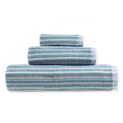 blue and green striped towels