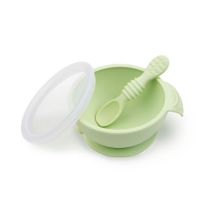 Bumkins® Silicone First Feeding Set with Lid & Spoon in Sage
