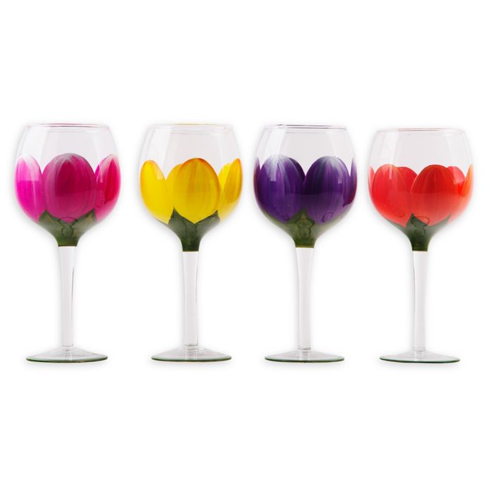 Home Essentials & Beyond Flower Decal Wine Glasses (Set of 4) | Bed