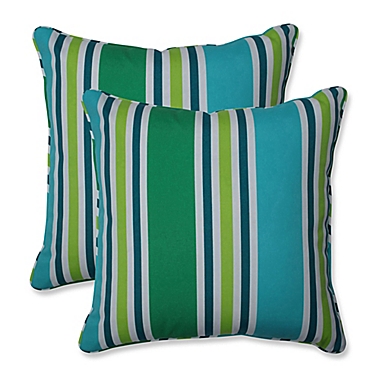 Pillow Perfect Aruba Stripe Square Throw Pillow Set in Turquoise/Green (Set of 2). View a larger version of this product image.