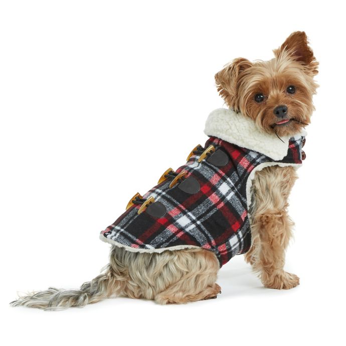 Bee & Willow™ Home Melton Sherpa Lined Plaid Dog Coat in Black | Bed ...