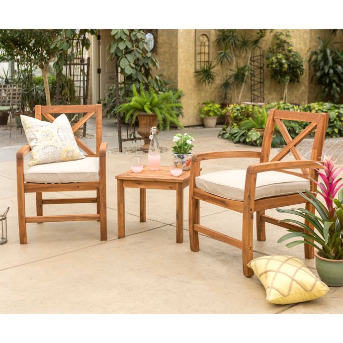 Forest Gate™ Aspen 3Piece Acacia Patio Chat Set in Brown with Cushions