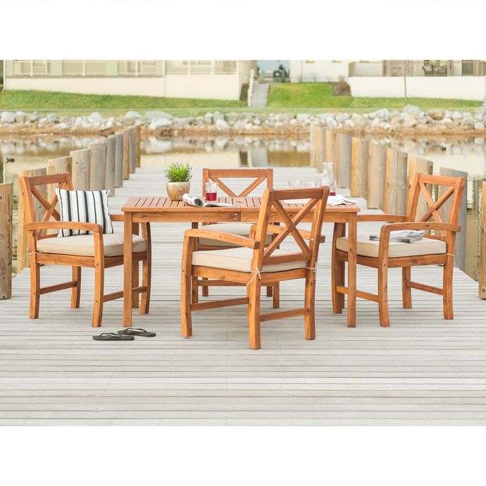 Forest Gate Aspen 5 Piece Acacia Patio Dining Set In Brown With Cushions Bed Bath Beyond