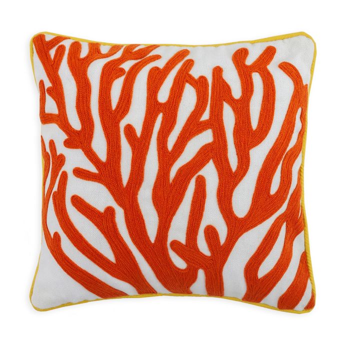 Divine Home™ Embroidered Coral Outdoor Pillow, 17" sq. Coastal Square