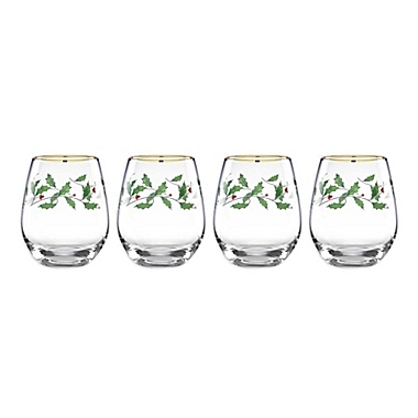 Lenox&reg; Holiday&trade; Decal Stemless Wine Glasses (Set of 4). View a larger version of this product image.