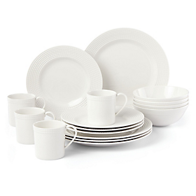 Chip Resistant Scratch Resistant Bloom 16 Piece Dinnerware Set Dinner Plate, Salad Plate, Cereal Bowl, Mug Tabletops Gallery Embossed Bone White Porcelain Round Dinnerware Collection 