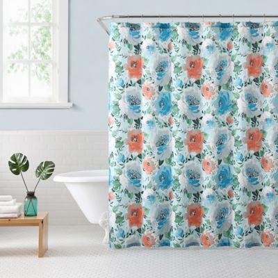 navy and orange shower curtain