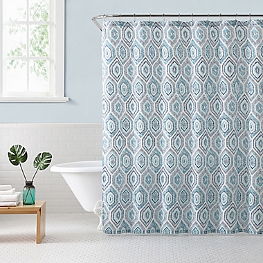 Freshee&trade; Dot Geometric Shower Curtain in Blue. View a larger version of this product image.
