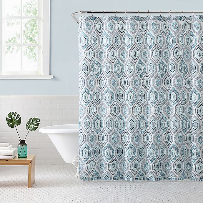 Freshee Dot Geometric Shower Curtain, Blue And Cream Shower Curtain