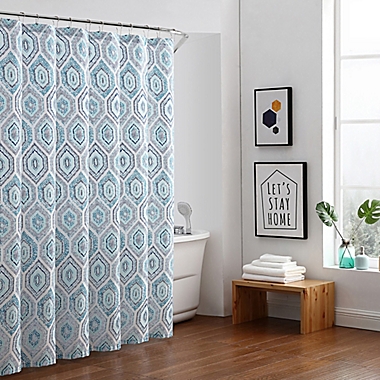 Freshee&trade; Dot Geometric Shower Curtain in Blue. View a larger version of this product image.