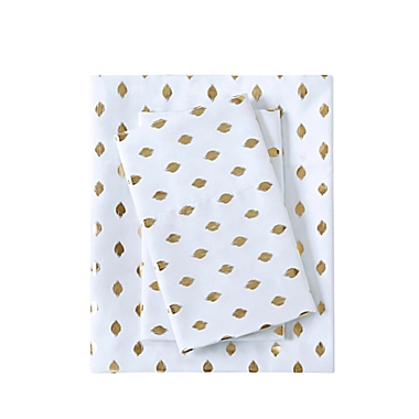 Intelligent Design Metallic Dot Printed Queen Sheet Set in White/Gold. View a larger version of this product image.