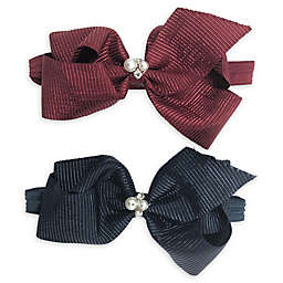 Curls & Pearls 2-Pack Large Bow Headbands in Burgundy/Navy