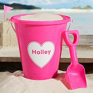 Shapes Personalized Plastic Beach Pail &amp; Shovel in Pink. View a larger version of this product image.