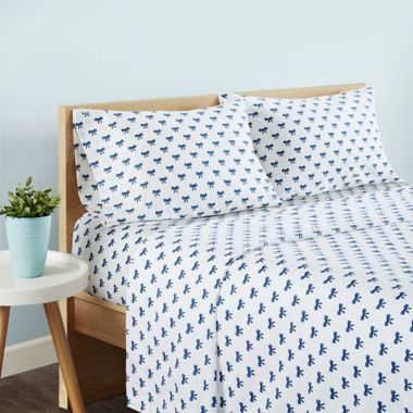 Felicity 144-Thread-Count Percale Cotton Full Sheet Set in Blue. View a larger version of this product image.