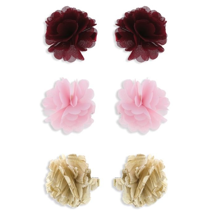 Capelli New York 6 Pack Chiffon Flower Hair Clips In Burgundy
