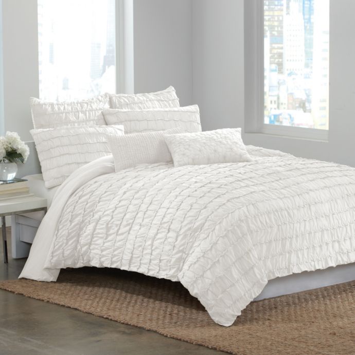 Dkny Ruffle Wave Twin Duvet Cover In White Bed Bath Beyond