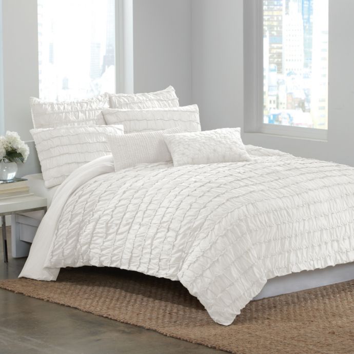 DKNY Ruffle Wave Duvet Cover in White Bed Bath and Beyond Canada