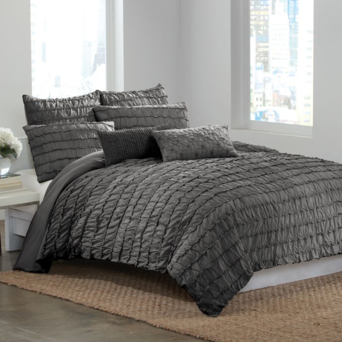 Dkny Ruffle Wave Charcoal Duvet Cover Bed Bath Beyond