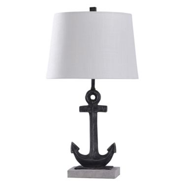 Stylecraft Bertram Table Lamp in Gunmetal with Fabric Lampshade. View a larger version of this product image.
