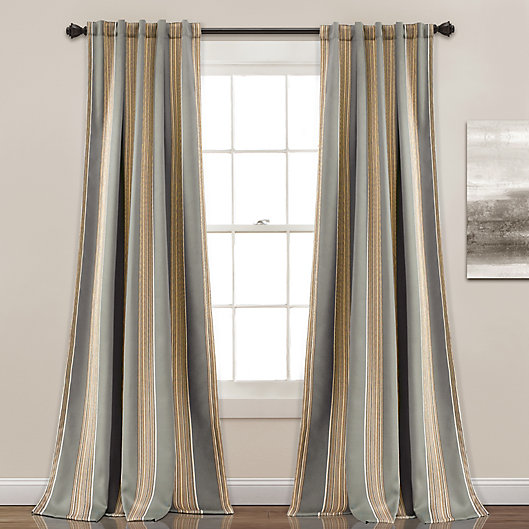 Alternate image 1 for Julia Stripe  84-Inch Rod Pocket/Back Tab Room Darkening  Curtain Panel in Grey (Set of 2)