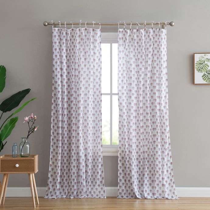 Peach Oak Azalea Rod Pocket Tie Top Window Curtain Panel Pair