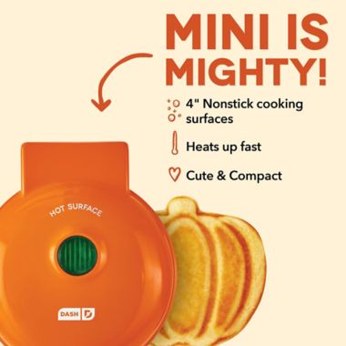 DASH&trade; Pumpkin Mini Waffle Maker in Orange. View a larger version of this product image.