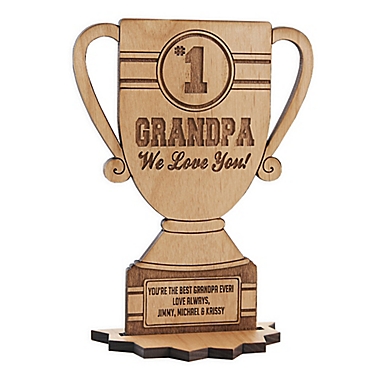 #1 Grandpa Personalized Trophy Wood Keepsake in Natural. View a larger version of this product image.
