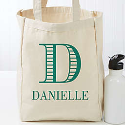 Striped Monogram Personalized 14-Inch x 10-Inch Canvas Tote Bag