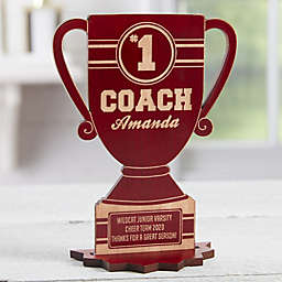 #1 Coach Personalized Trophy Wood Keepsake in Red