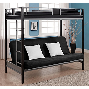 EveryRoom Reeta Twin Over Futon Metal Bunk Bed in Silver. View a larger version of this product image.