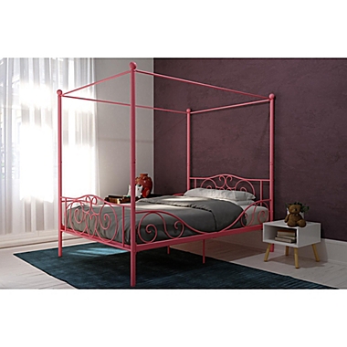 Atwater Living Whimsical Full Metal Canopy Bed in Pink. View a larger version of this product image.