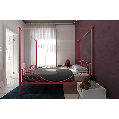 Atwater Living Whimsical Full Metal Canopy Bed in Pink. View a larger version of this product image.