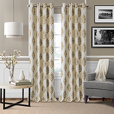 Navara Medallion 95-Inch Grommet Room Darkening Window Curtain Panel in Natural (Single). View a larger version of this product image.
